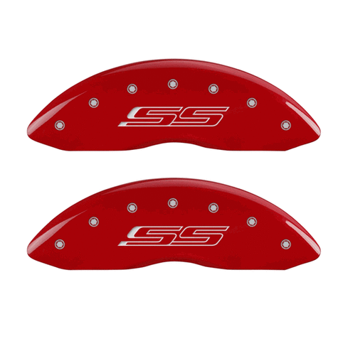 MGP Caliper Covers SS Gen 5 Logo Red Finish Silver Characters (10-14 Camaro SS) 14036SSS5RD