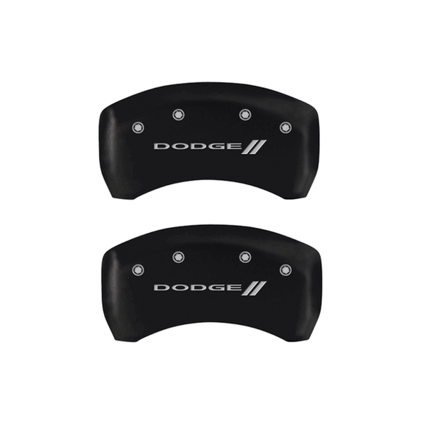 MGP CALIPER COVERS DODGE II LOGO MATTE BLACK FINISH SILVER CHARACTER (05-10 CHARGER/09-10 CHALLENGER) 12005SDD3MB