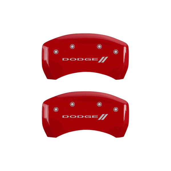 MGP CALIPER COVERS DODGE II LOGO RED FINISH SILVER CHARACTER (05-10 CHARGER/09-10 CHALLENGER) 12005SDD3RD
