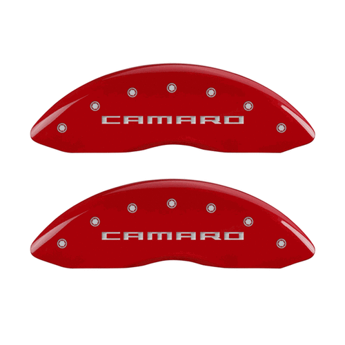 MGP Caliper Covers Gen 5 Camaro & SS Logo Red Finish Silver Characters (10-15 Camaro SS) 14036SCS5RD