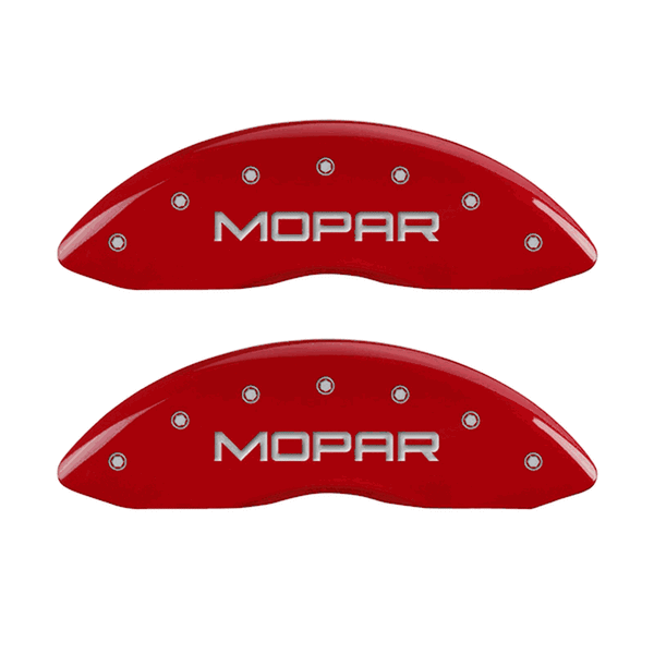 MGP CALIPER COVERS MOPAR LOGO RED FINISH SILVER CHARACTER (05-10 CHARGER/09-10 CHALLENGER) 12005SMOPRD