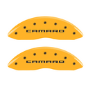 MGP Caliper Covers Gen 5 Camaro Logo Yellow Finish Black Characters (10-15 Camaro) 14033SCA5YL