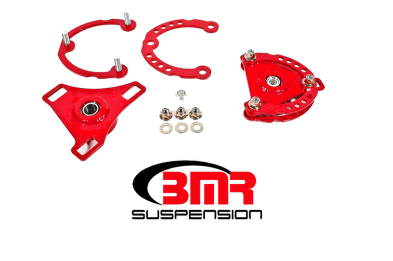 BMR CASTER CAMBER PLATES ADJUSTABLE RED (2015-2021 MUSTANG)