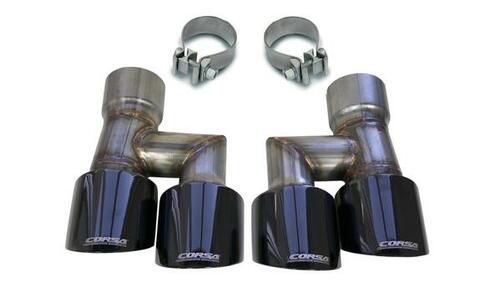 CORSA QUAD 4" PRO SERIES QUAD TIP KIT DUAL REAR 3" PIPE BLACK (2018+ MUSTANG GT/ECO NO VALVE) 21038BLK