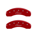 MGP Caliper Covers Camaro Classic Cursive Logo Red Finish Silver Characters (10-14 Camaro) 14033SCCSRD