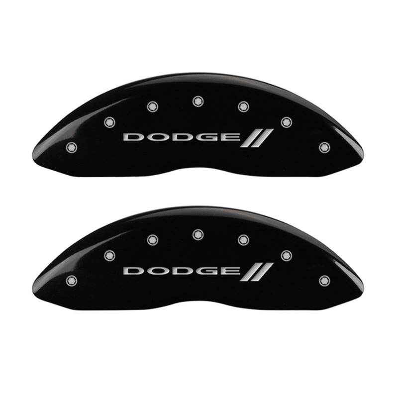 MGP CALIPER COVERS DODGE II LOGO BLACK FINISH SILVER CHARACTER (05-10 CHARGER/09-10 CHALLENGER) 12005SDD3BK