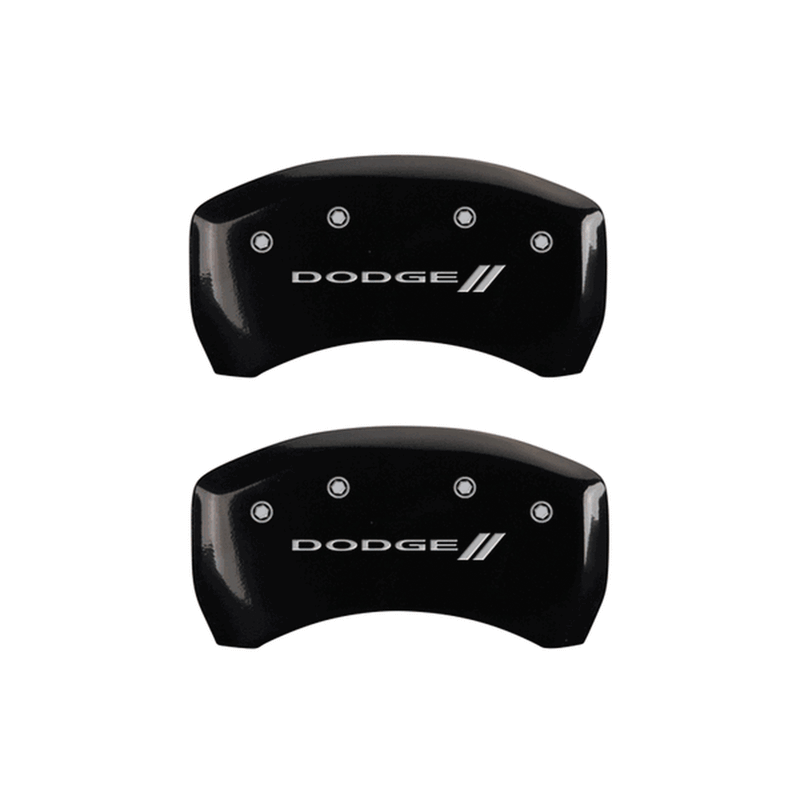 MGP CALIPER COVERS DODGE II LOGO BLACK FINISH SILVER CHARACTER (05-10 CHARGER/09-10 CHALLENGER) 12005SDD3BK