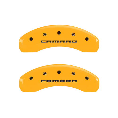 MGP Caliper Covers Gen 5 Camaro Logo Yellow Finish Black Characters (10-15 Camaro) 14033SCA5YL