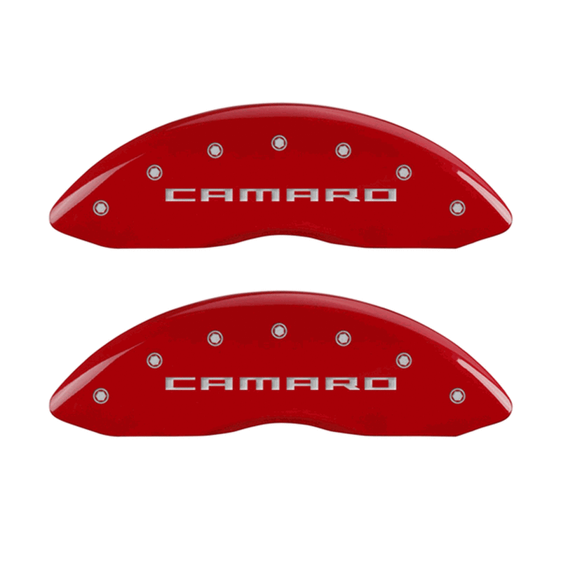 MGP Caliper Covers Gen 5 Camaro & RS Logo Red Finish Silver Characters (10-15 Camaro) 14033SCR5RD