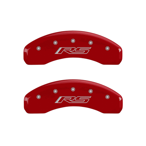 MGP Caliper Covers Gen 5 Camaro & RS Logo Red Finish Silver Characters (10-15 Camaro) 14033SCR5RD