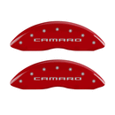 MGP Caliper Covers Gen 5 Camaro & SS Logo Red Finish Silver Characters (10-15 Camaro SS) 14036SCS5RD