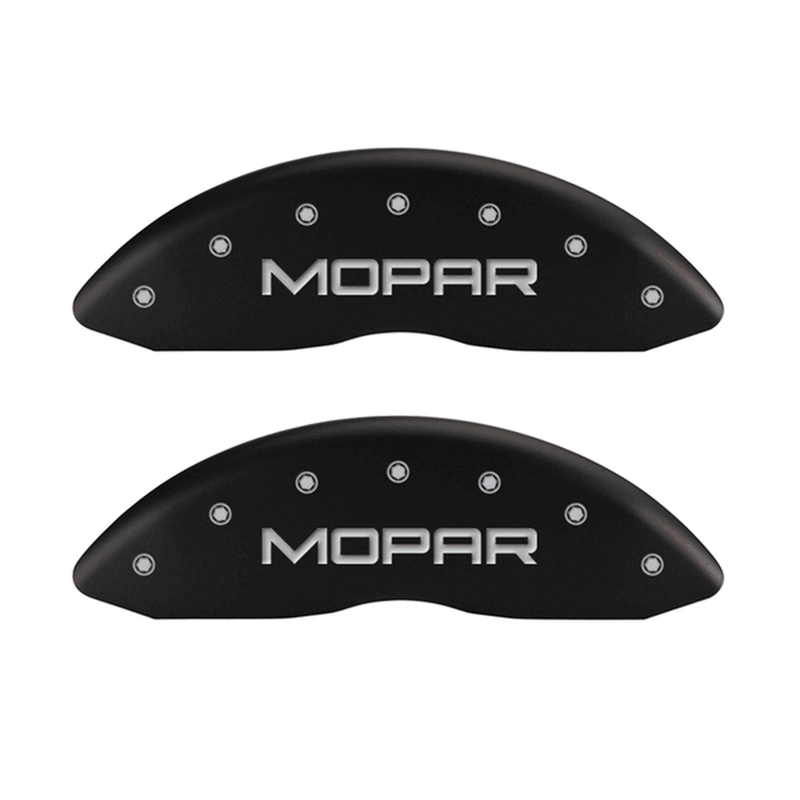 MGP CALIPER COVERS MOPAR LOGO MATTE BLACK FINISH SILVER CHARACTER (05-10 CHARGER/09-10 CHALLENGER) 12005SMOPMB