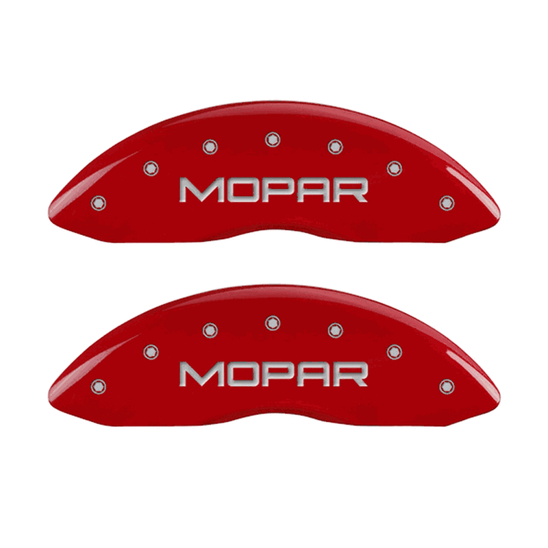 MGP CALIPER COVERS MOPAR LOGO RED FINISH SILVER CHARACTER (05-10 CHARGER/09-10 CHALLENGER) 12005SMOPRD